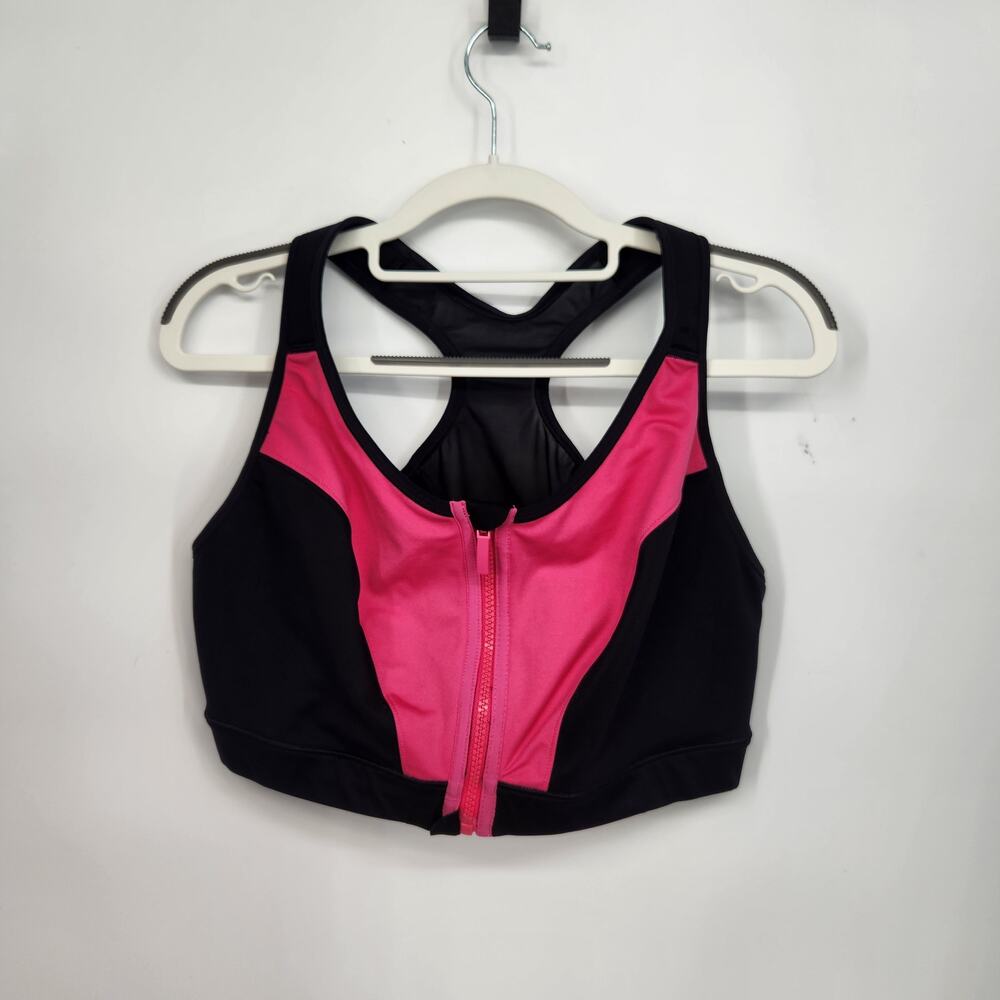 LIVI Lane Bryant Black Pink Front Close No Wire Plus Sports Bra Women's 42DD